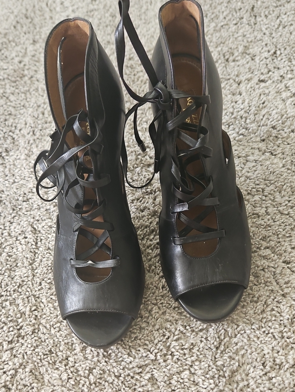 Aquazzura Black Lace-Up Peep Toe Heels 37.5 - Picture 3 of 10
